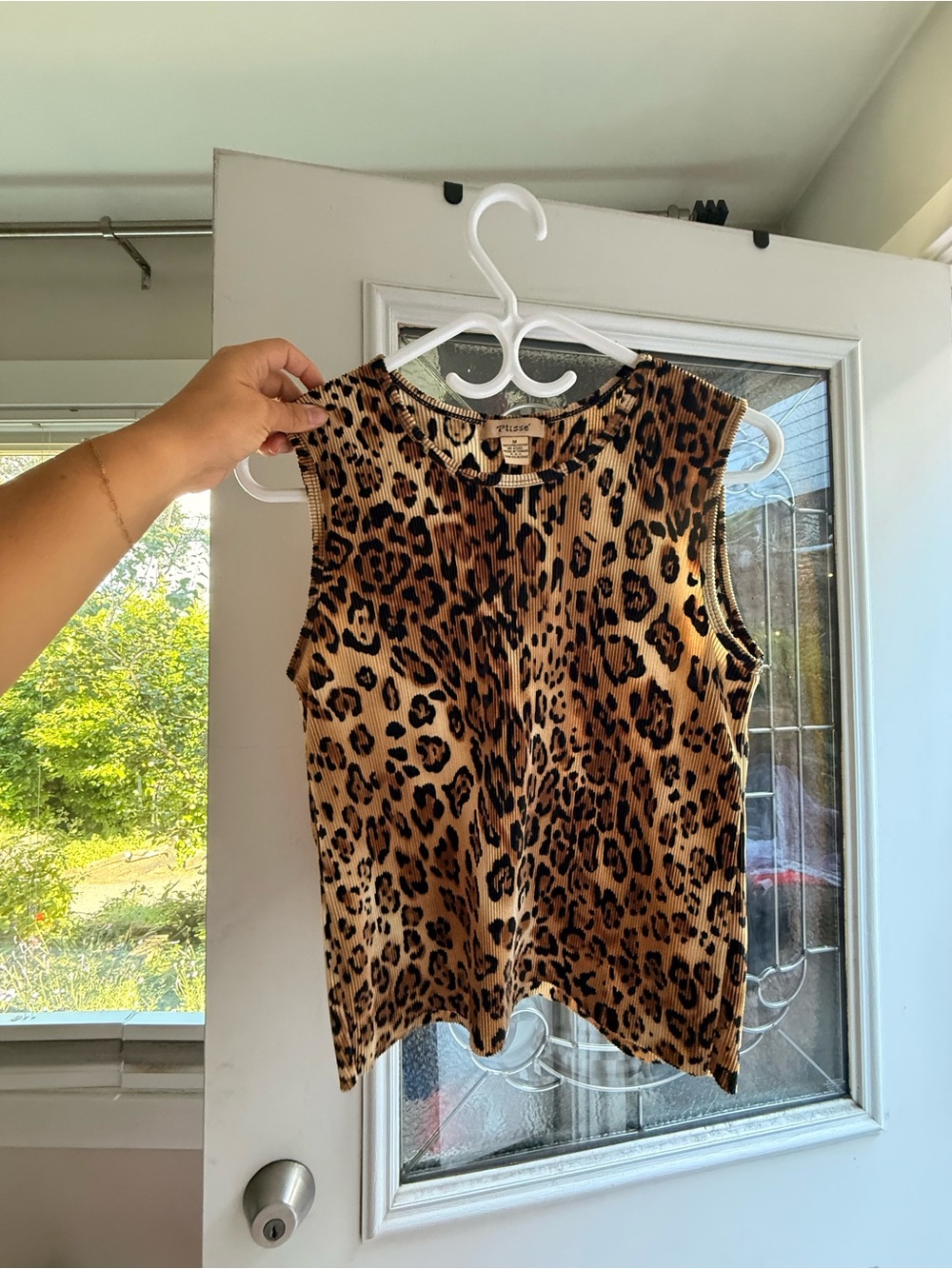 Plissé Leopard Print Ribbed Sleeveless Tank Top | Size M